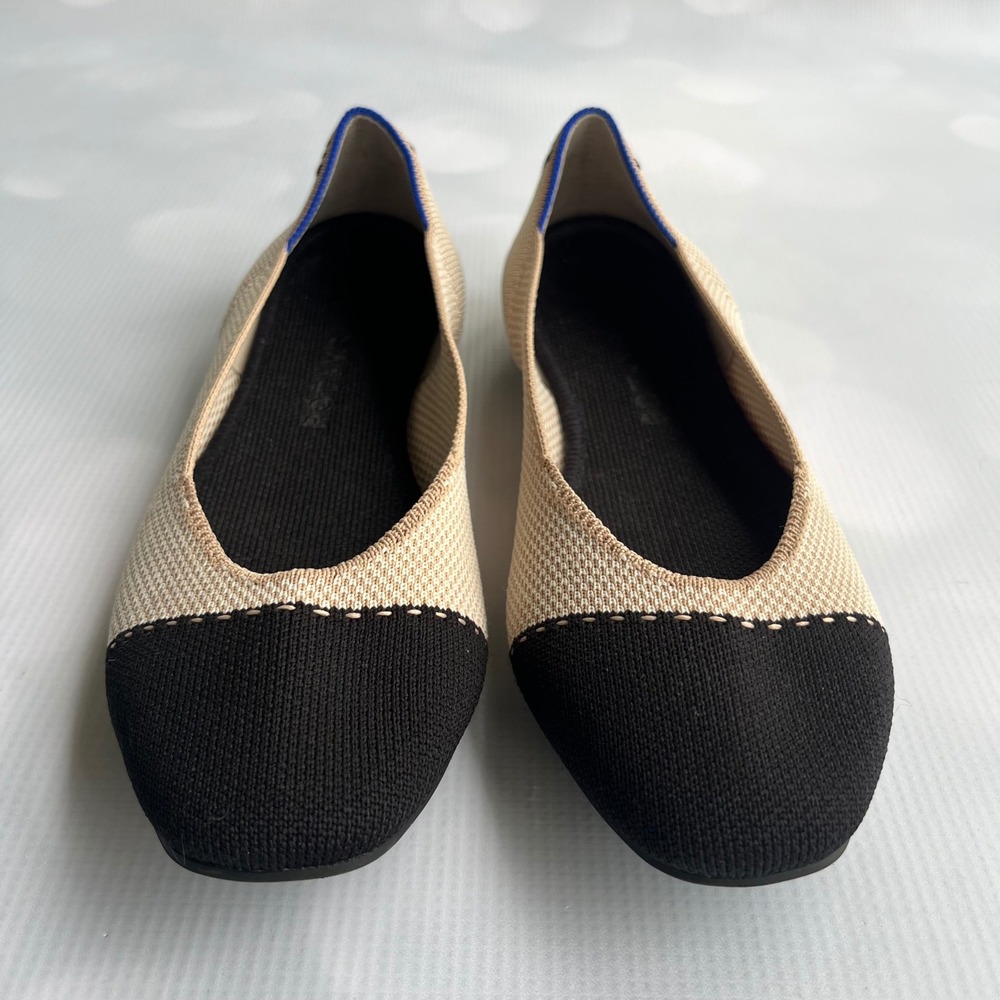 Rothy's Beige Knit Flats with Black Pointed Toe - Picture 8 of 11